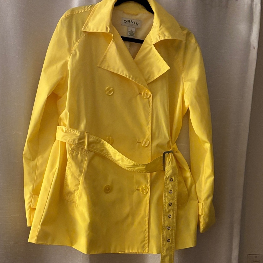Orvis Women's Sunny Yellow Belted Trench Coat Size L - like new - Picture 3 of 5